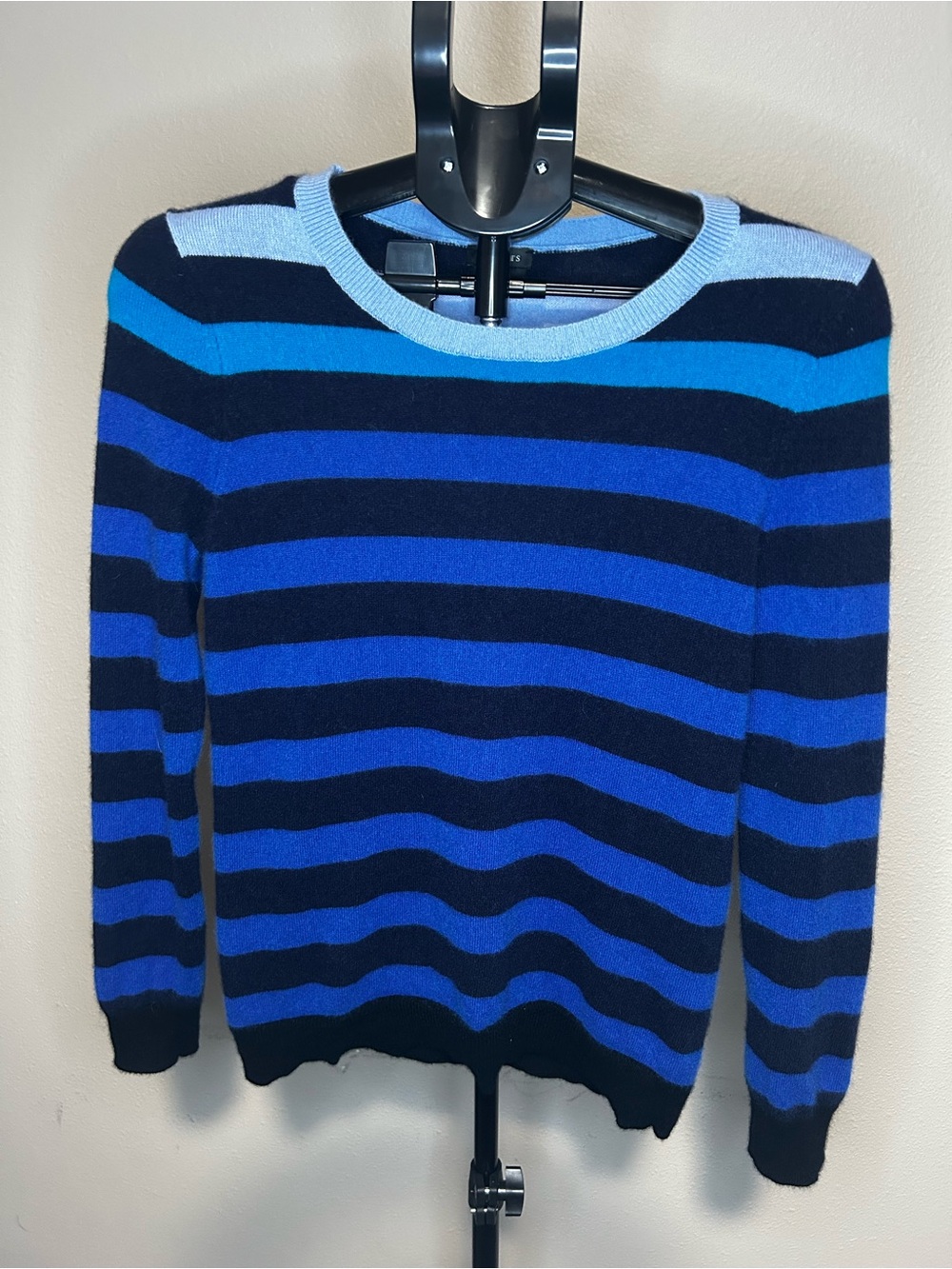 Talbots Cashmere Striped Crewneck Sweater - Blue & Black